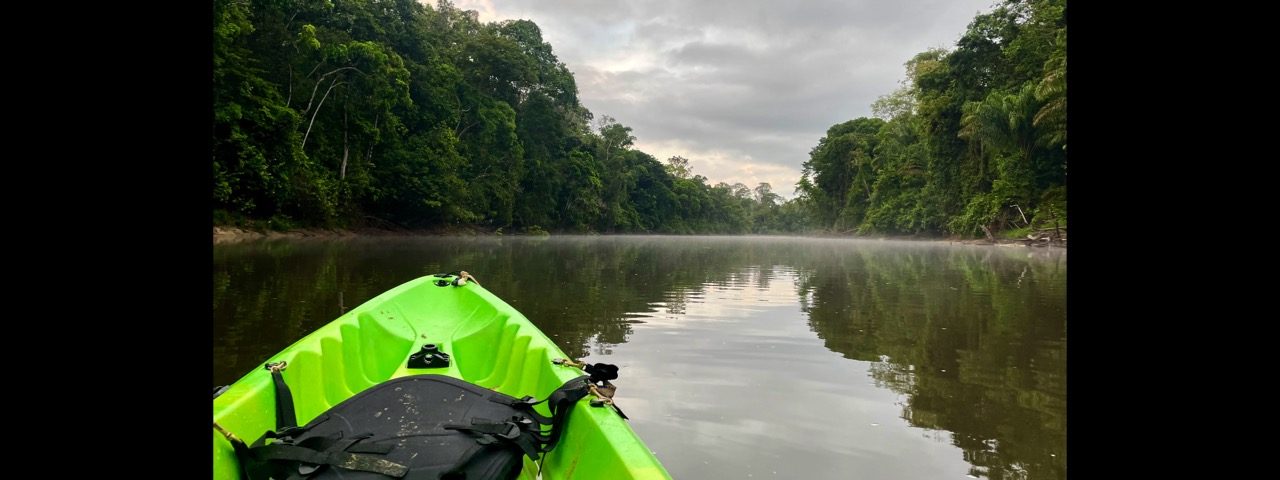 kayaking on the Suriname River at Kninipaati